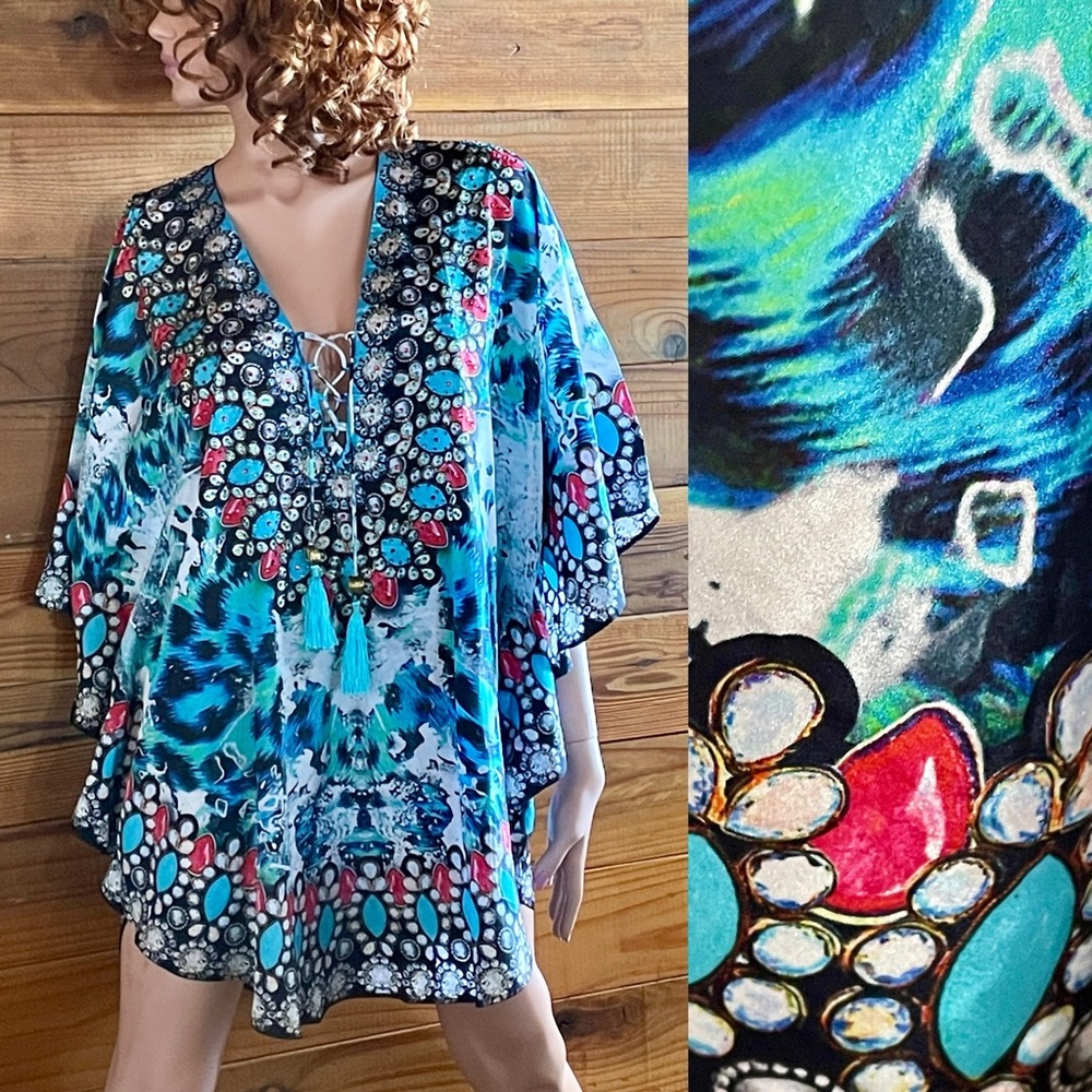 NWT True Colours by LA MODA CLOTHING Rhinestone ANIMAL PRINT Tunic MINI DRESS OS